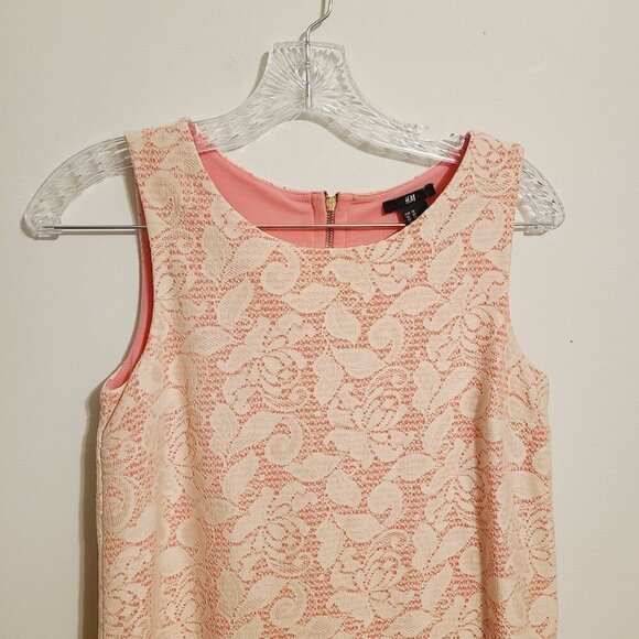 H&M | Women's Pink and White Lace Sleeveless Mini Dress or Tunic Top (Size XS) - Picture 3 of 15